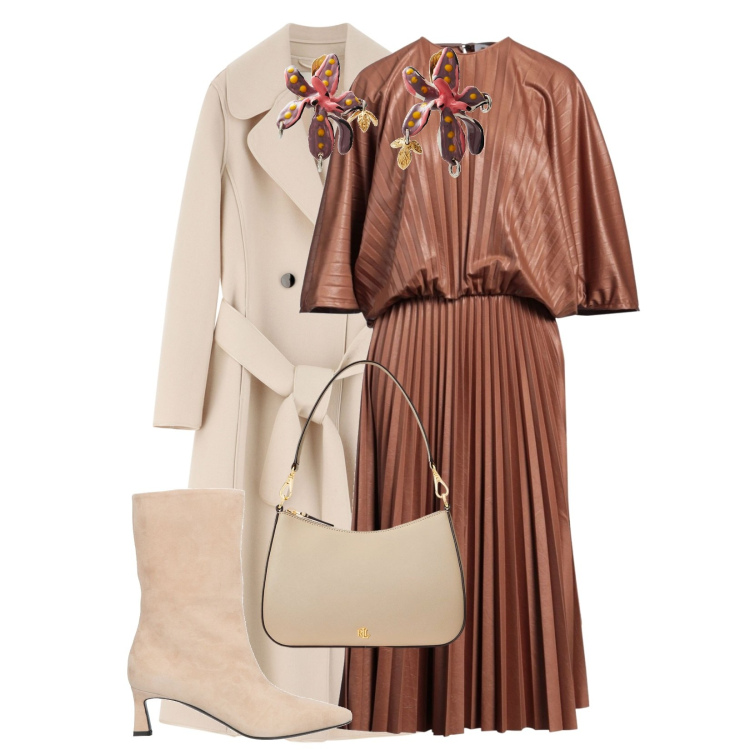 Outfit donna - Total look #2050842. Stile Glamour per Ufficio. Abbinamento con vestiti midi/longuette, orecchini, stivaletti, borse a spalla, cappotti.