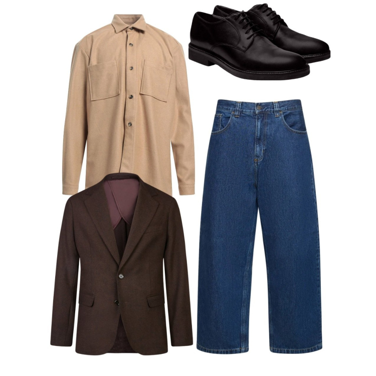 Outfit uomo - City. Stile Casual per Tutti i giorni. Abbinamento con camicie, scarpe stringate, giacche, jeans.