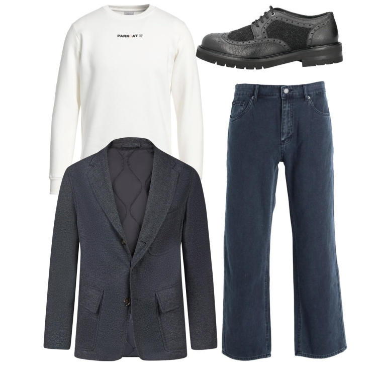 Outfit uomo - City. Stile Casual per Tutti i giorni. Abbinamento con pantaloni, scarpe stringate, felpe, giacche.