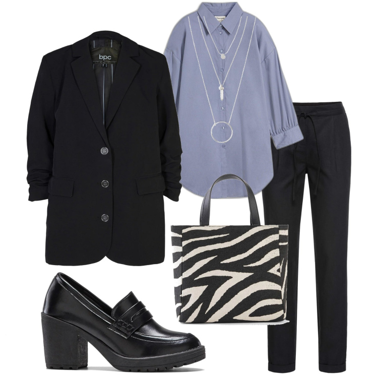 Outfit donna - Essentials Bonprix. Stile Casual chic per Tutti i giorni. Abbinamento con ciondoli, pantaloni, borse a mano, camicie, blazer, mocassini.