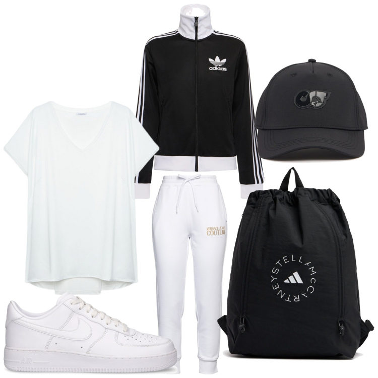 Outfit donna - Sport. Stile Basic per Sport. Abbinamento con pantaloni, t-shirt, felpe, cappelli, zaini, sneakers.