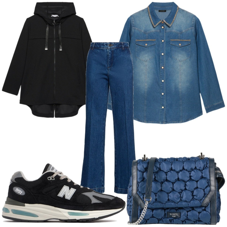 Outfit donna - Total look #2050979. Stile Trendy per Tutti i giorni. Abbinamento con borse a tracolla, parka, camicie, jeans, sneakers.