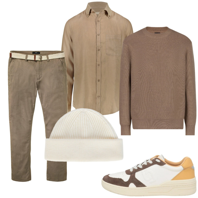Outfit uomo - Total look #2051034. Stile Trendy per Tutti i giorni. Abbinamento con pantaloni chino, sneakers, berretti, maglieria, camicie.