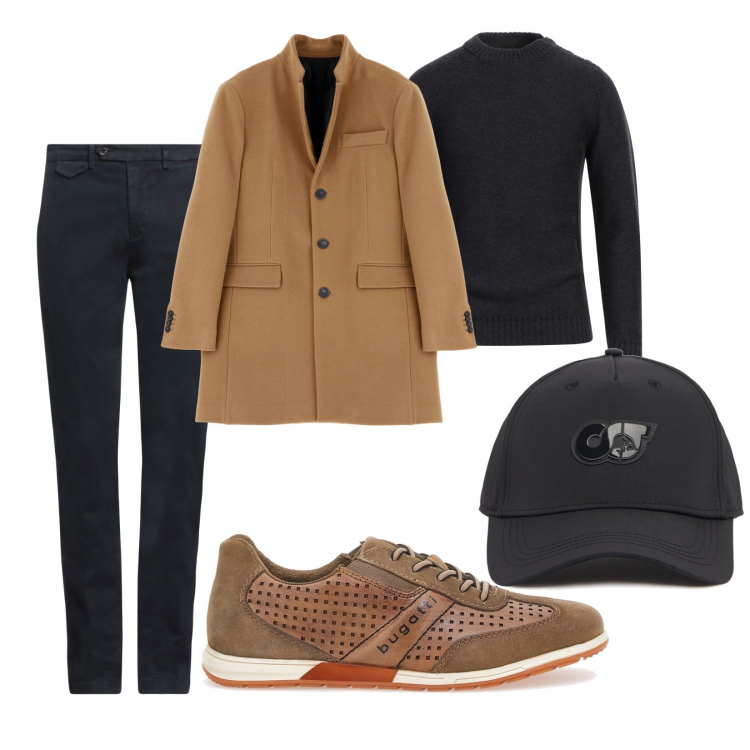 Outfit uomo - Qualcosa a cui pensare. Stile Urban per Ufficio. Abbinamento con pantaloni chino, pullovers, cappotti, scarpe stringate, cappelli.