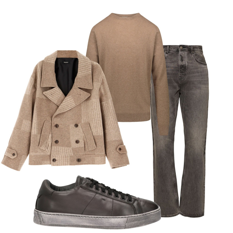 Outfit uomo - Moving. Stile Urban per Ufficio. Abbinamento con sneakers, cappotti, maglieria, jeans.