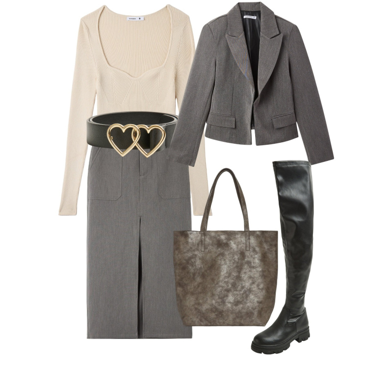 Outfit donna - Terranova - San Valentino. Stile Bon Ton per Tutti i giorni. Abbinamento con blazer, gonne lunghe, maglieria, cinture, stivali, borse tote.