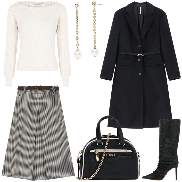 Outfit donna - Il mio stile. Stile Bon Ton per Tutti i giorni. Abbinamento con stivali, borse a mano, orecchini, maglieria, cappotti, gonne.