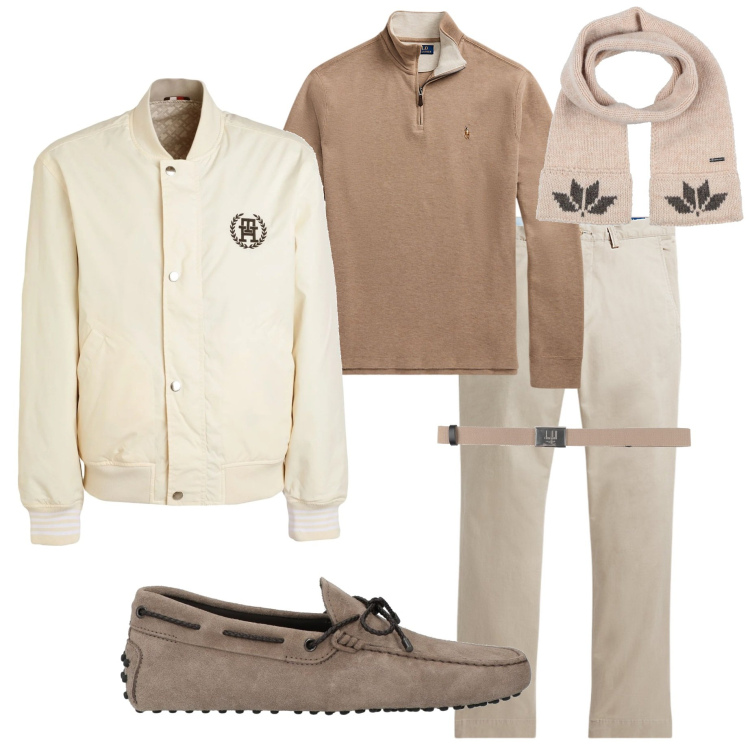 Outfit uomo - Toni neutri e sofisticati. Stile Urban per Tutti i giorni. Abbinamento con cinture, giacche, scarpe stringate, sciarpe, pantaloni, pullovers.