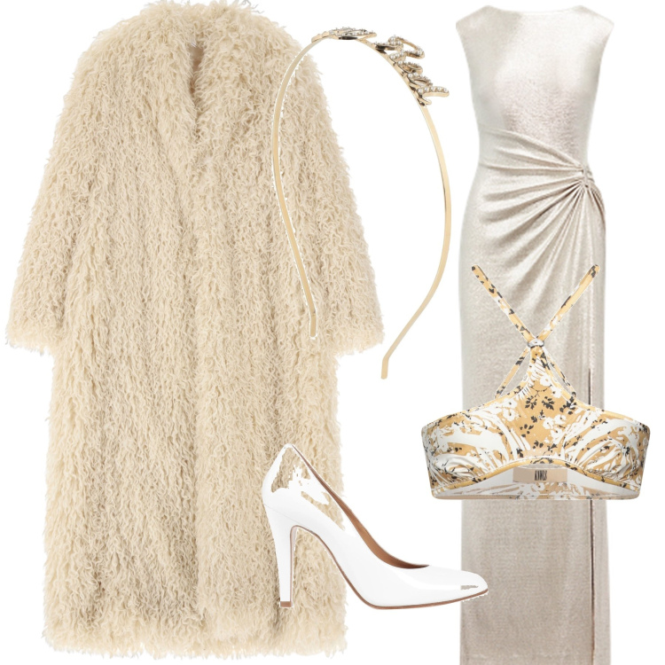Outfit donna - Sposa di stagione. Stile Chic per Cerimonia. Abbinamento con reggiseni, décolleté, cerchietti, cappotti, vestiti.