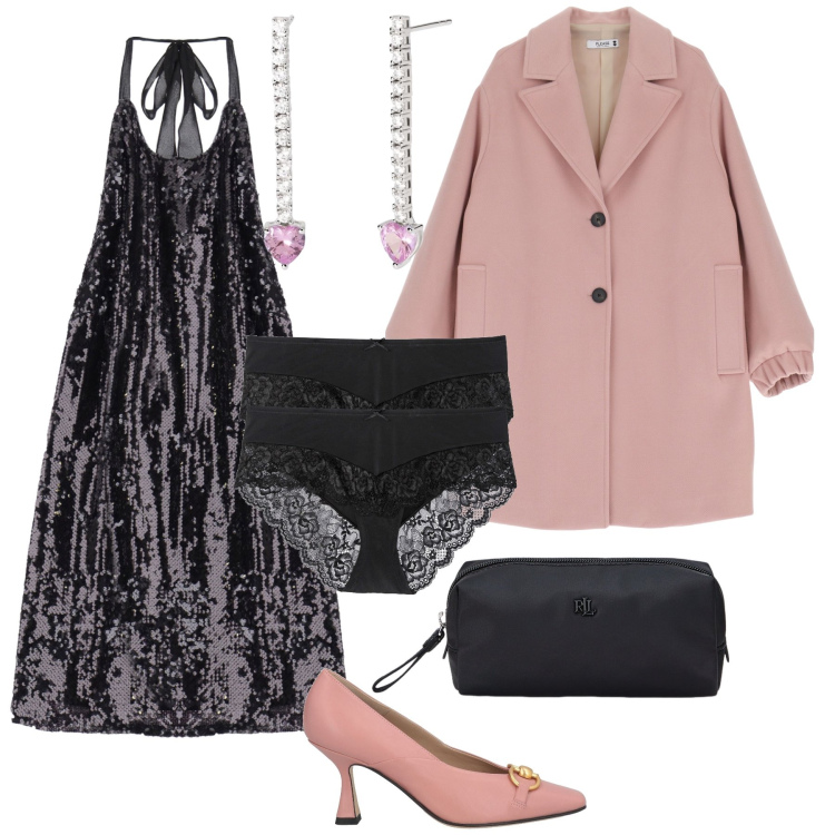 Outfit donna - Romantico san Valentino. Stile Romantica per Serata fuori. Abbinamento con culotte, décolleté, orecchini, cappotti, vestiti corti, pochette.