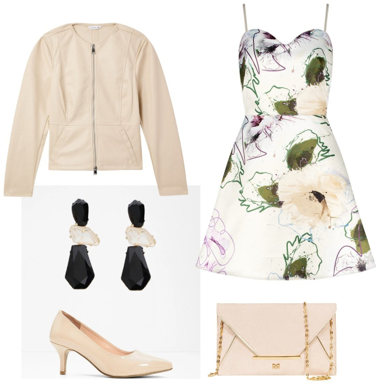 Outfit donna - Sciccoso panna. Stile Chic per Cerimonia. Abbinamento con décolleté, blazer, vestiti corti, pochette, orecchini.