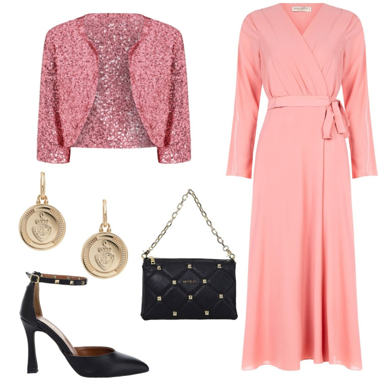 Outfit donna - Serata tete a tete. Stile Chic per Serata fuori. Abbinamento con vestiti chemisier, blazer, décolleté, borse a spalla, orecchini.