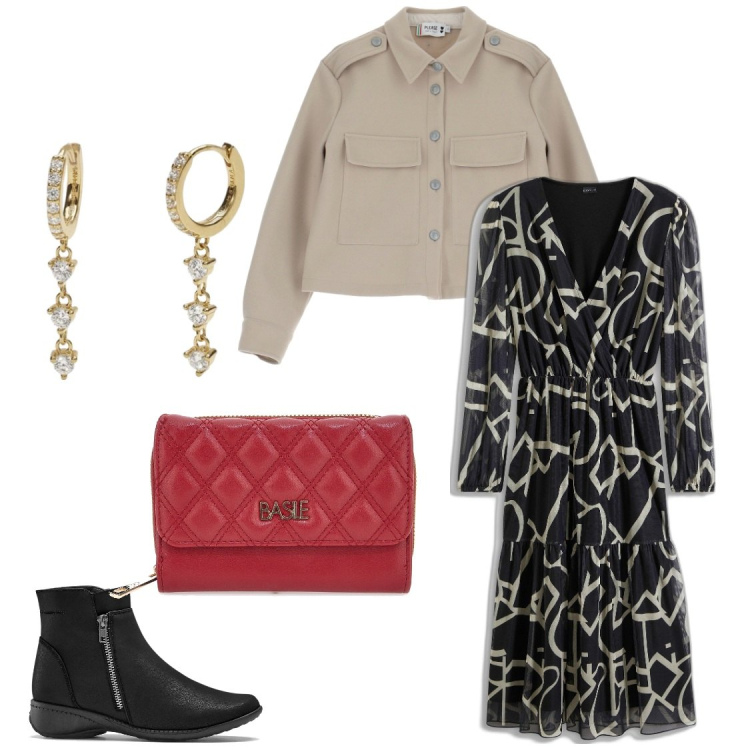 Outfit donna - Vuoi una lettera?. Stile Casual per Tutti i giorni. Abbinamento con stivaletti, vestiti midi/longuette, orecchini, blazer, portafogli.