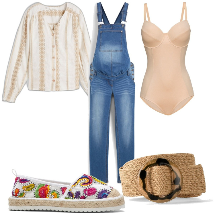 Outfit donna - Bonprix : primavera etnica. Stile Etnico per Tutti i giorni. Abbinamento con espadrillas, cinture, salopette, body, camicie.