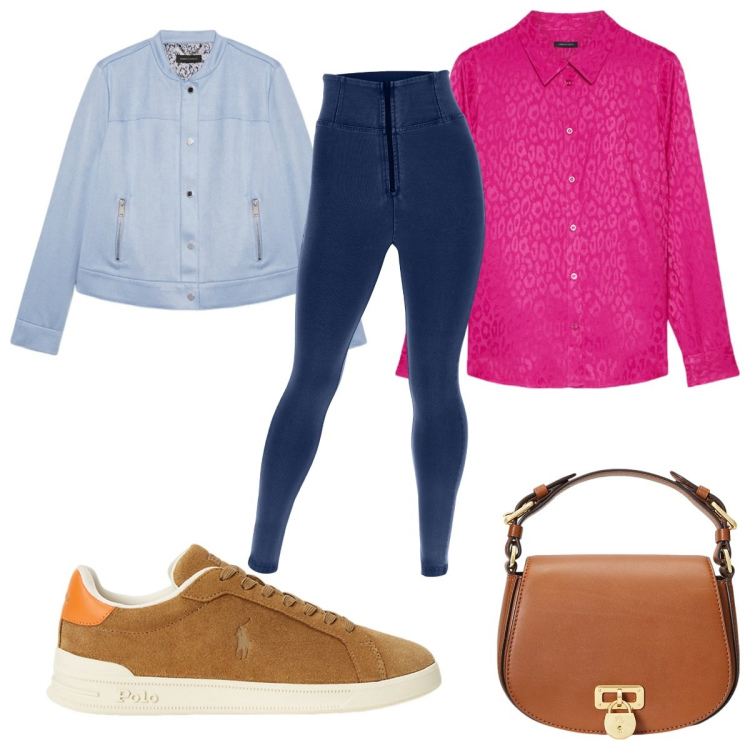 Outfit donna - Il mio carnevale color block. Stile Trendy per Tutti i giorni. Abbinamento con jeggings, sneakers, borse a tracolla, camicie, blazer.