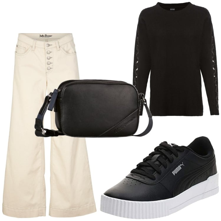 Outfit femme - Basique #696. Style Basique pour Tous les jours. Assortir avec jupe-culotte, pulls, sneakers, sacs en bandoulière.
