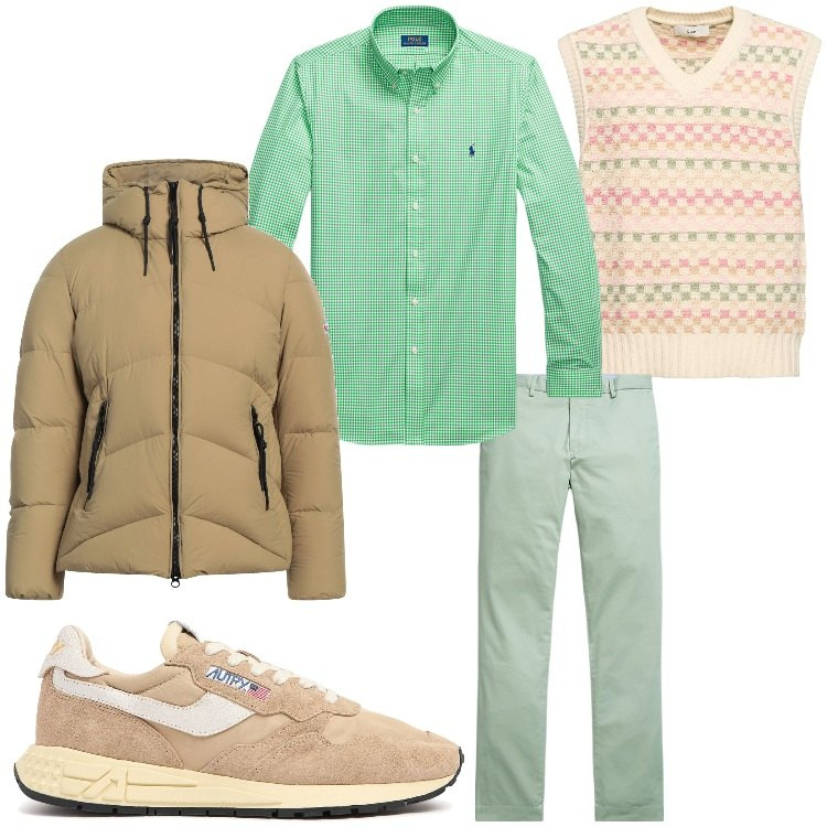 Outfit uomo - Il gilet. Stile Casual per Tutti i giorni. Abbinamento con piumini, pantaloni chino, camicie, gilet, sneakers.