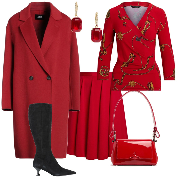 Outfit donna - Total look #2051526. Stile Romantica per Serata fuori. Abbinamento con cappotti, stivali, maglieria, gonne, orecchini, borse a spalla.