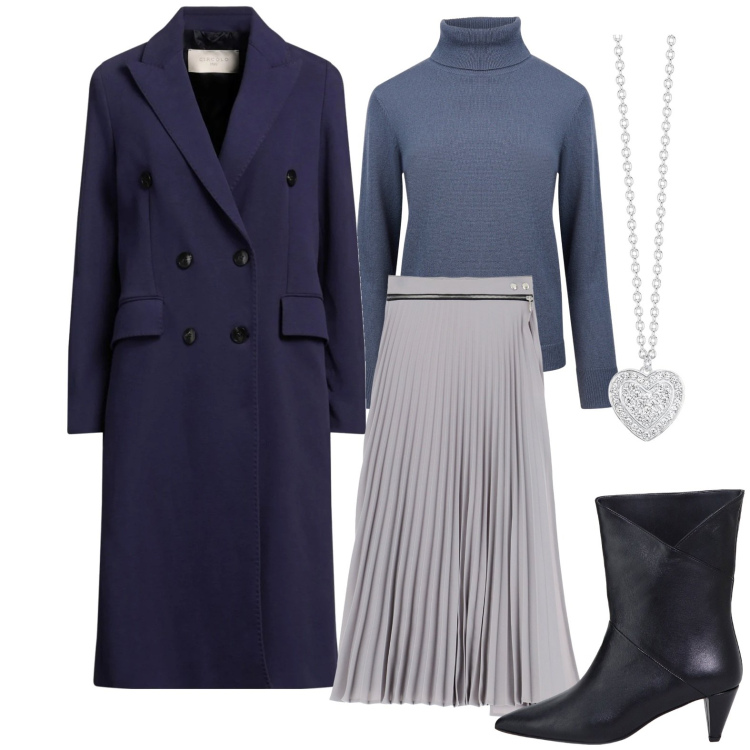 Outfit donna - Chic per lo shopping. Stile Chic per Serata fuori. Abbinamento con cappotti, collane, gonne, stivaletti, maglieria.