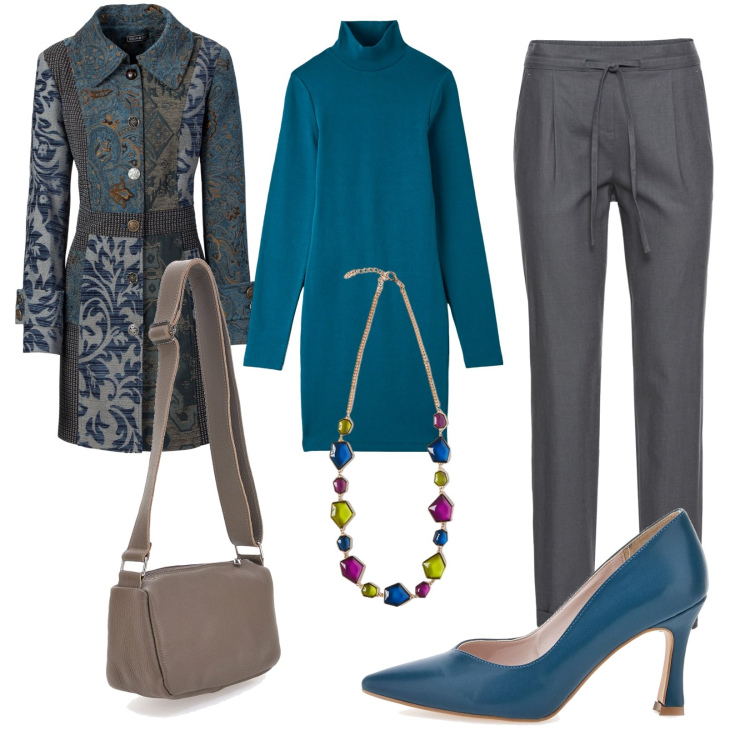 Outfit donna - Total look #2051576. Stile Trendy per Ufficio. Abbinamento con cappotti, pantaloni, vestiti, décolleté, collane, borse a tracolla.