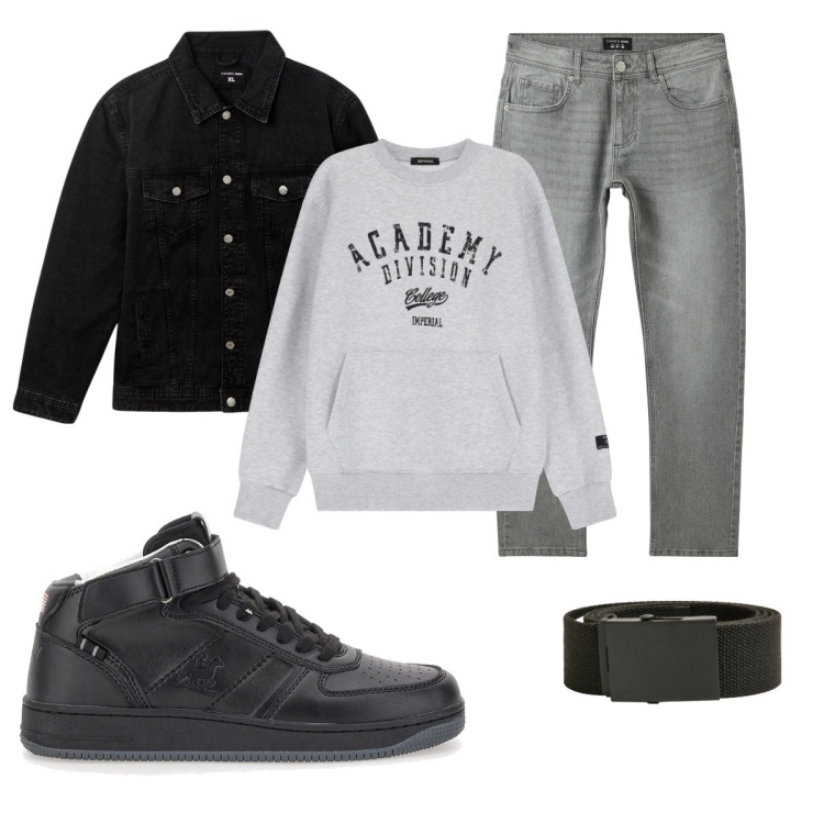 Outfit uomo - Total look #2051590. Stile Urban per Tutti i giorni. Abbinamento con giacche, cinture, jeans, felpe, sneakers.