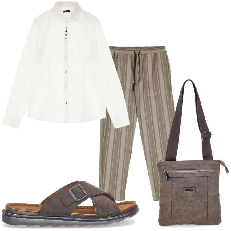 Outfit uomo - Trendy in libertà. Stile Trendy per Tutti i giorni. Abbinamento con pantaloni, camicie, portafogli, sandali.