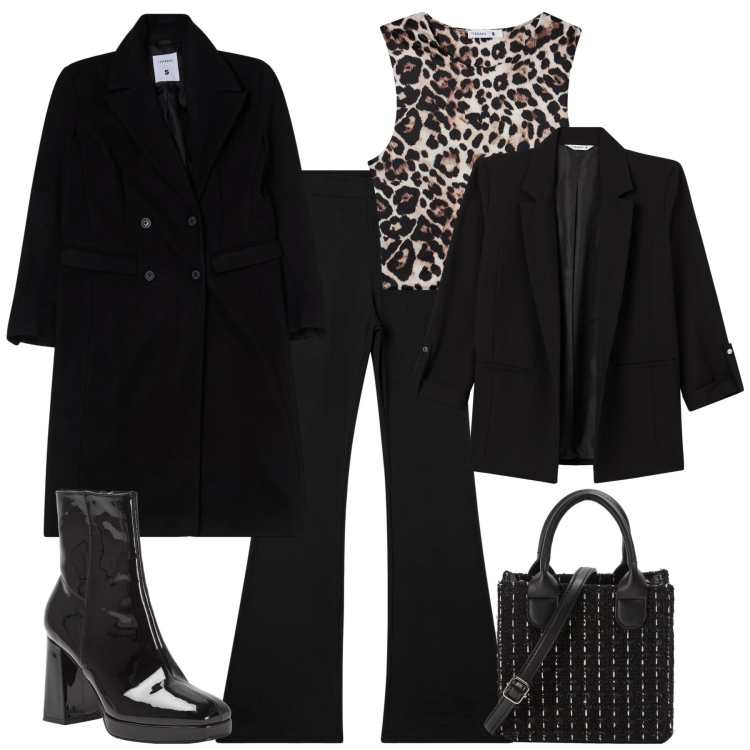Outfit donna - Total look #2051611. Stile Minimal per Serata fuori. Abbinamento con top, leggings, blazer, cappotti, shopping bag, stivaletti.