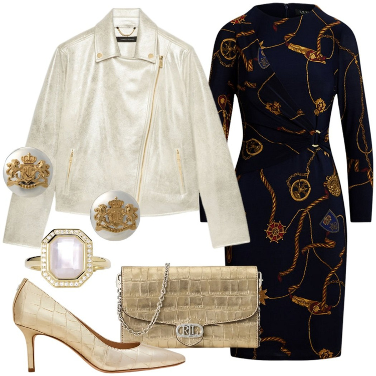 Outfit donna - Colori perlati per illuminare la sera. Stile Glamour per Serata fuori. Abbinamento con anelli, orecchini, vestiti, borse a tracolla, décolleté, blazer.