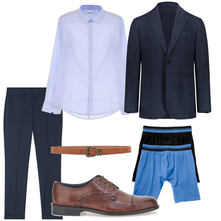Outfit uomo - Very cool. Stile Trendy per Serata speciale. Abbinamento con boxer, cinture, pantaloni chino, camicie, giacche, scarpe stringate.