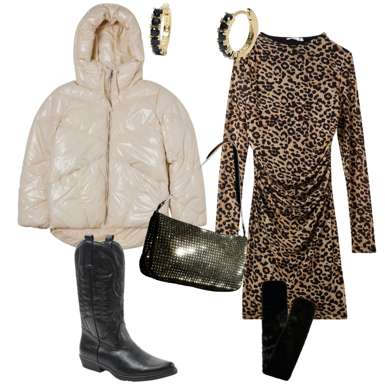 Outfit donna - Total look #2051628. Stile Rock per Serata fuori. Abbinamento con vestiti lunghi, blazer, borse a spalla, stivali, sciarpe, orecchini.