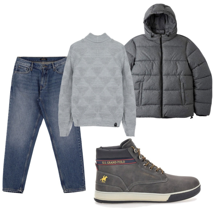 Outfit uomo - Total look #2051640. Stile Urban per Tutti i giorni. Abbinamento con piumini, jeans, maglieria, sneakers.