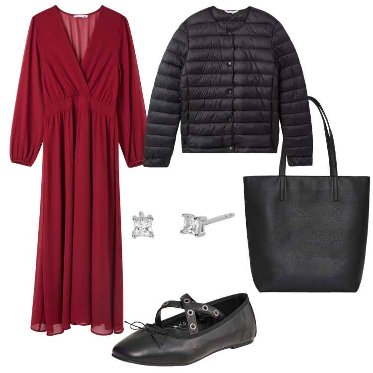 Outfit donna - Total look #2051660. Stile Casual per Serata fuori. Abbinamento con ballerine, borse tote, vestiti lunghi, piumini, orecchini.