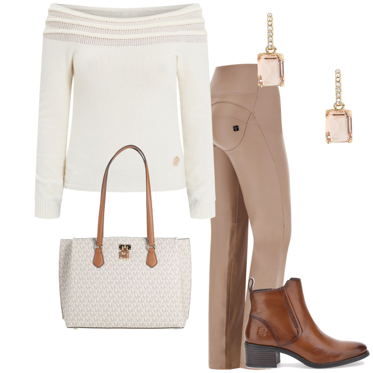 Outfit donna - Total look #2051677. Stile Casual chic per Tutti i giorni. Abbinamento con borse a spalla, maglieria, pantaloni, orecchini, stivaletti.