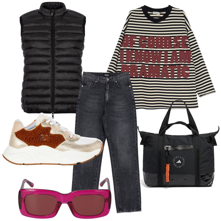 Outfit donna - Lo smanicato che fa primavera. Stile Casual chic per Tutti i giorni. Abbinamento con sneakers, jeans, maglieria, piumini, occhiali da sole, shopping bag.