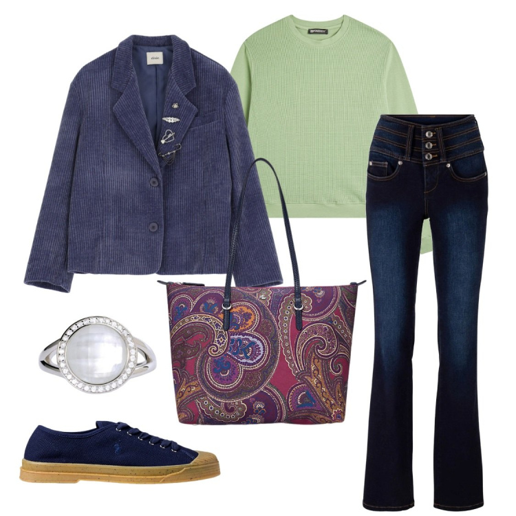 Outfit donna - Borsa ralph loren. Stile Casual per Tutti i giorni. Abbinamento con jeans bootcut, anelli, felpe, blazer, borse tote, sneakers.