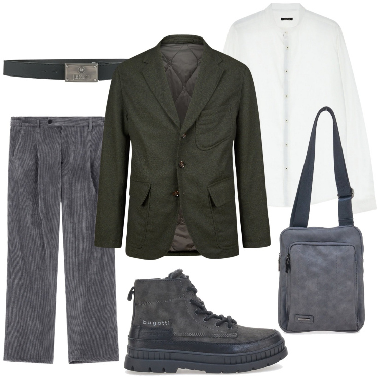 Outfit uomo - Casual chic. Stile Casual per Tutti i giorni. Abbinamento con cinture, camicie, pantaloni, stivali e stivaletti, giacche, portafogli.