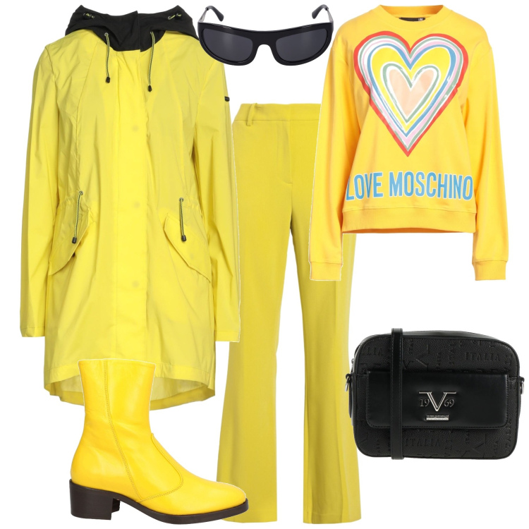 Outfit donna - Total look #2051786. Stile Casual per Tutti i giorni. Abbinamento con stivaletti, pantaloni, felpe, trench, borse a tracolla, occhiali da sole.