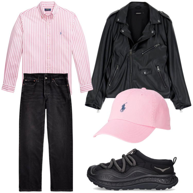 Outfit uomo - Biker in pelle. Stile Urban per Tutti i giorni. Abbinamento con giacche, cappelli, jeans dritti, camicie, sneakers.