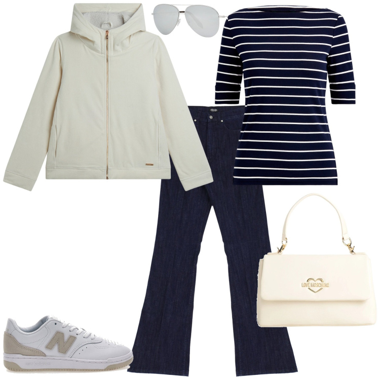 Outfit donna - Total look #2051820. Stile Sporty chic per Tutti i giorni. Abbinamento con borse a mano, occhiali da sole, blazer, jeans, maglieria, sneakers.