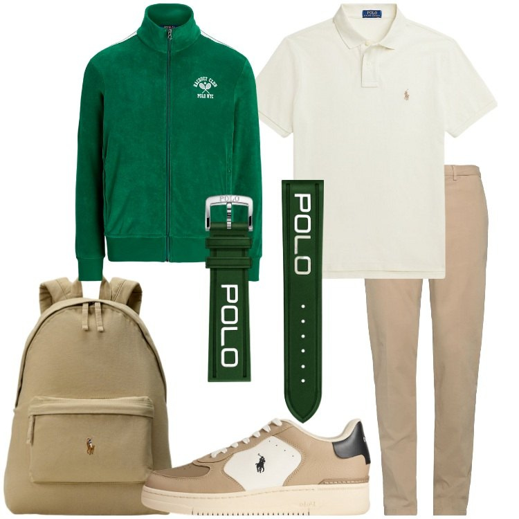 Outfit uomo - Sportivo con stile. Stile Casual per Tutti i giorni. Abbinamento con pantaloni chino, polo, giacche sportive, sneakers, borse sportive, polo.