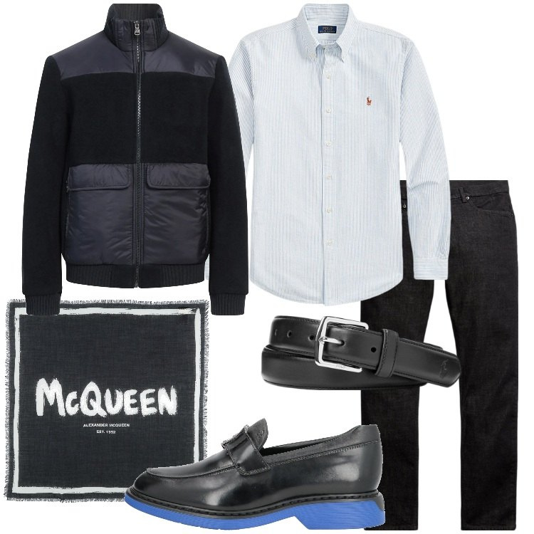 Outfit uomo - Serata magica. Stile Trendy per Serata speciale. Abbinamento con scarpe stringate, giacche, sciarpe, cinture, camicie, jeans.