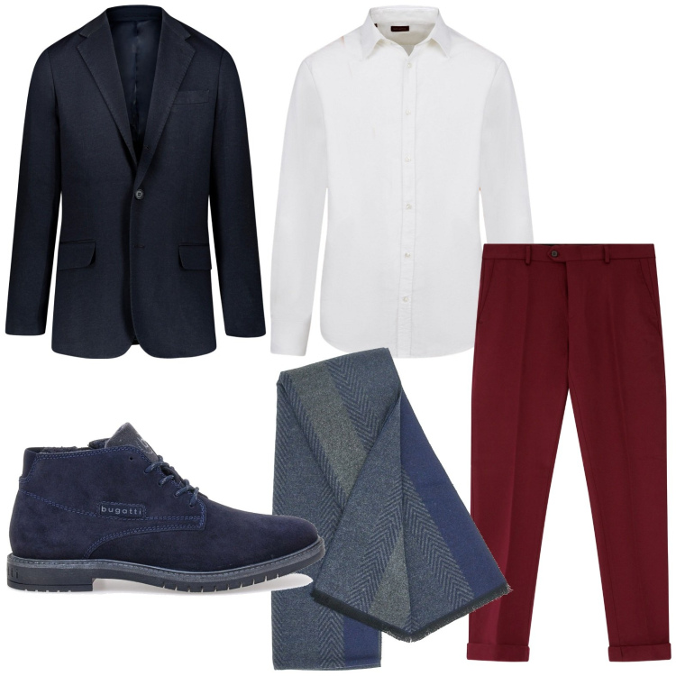 Outfit uomo - Man sofisticato. Stile Urban per Serata speciale. Abbinamento con pantaloni, sciarpe, giacche, scarpe stringate, camicie.