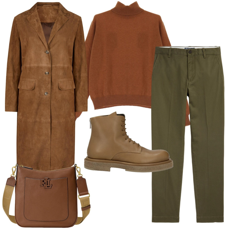 Outfit donna - Total look #2051885. Abbinamento con stivaletti, pantaloni chino, borse a tracolla, maglieria, cappotti.