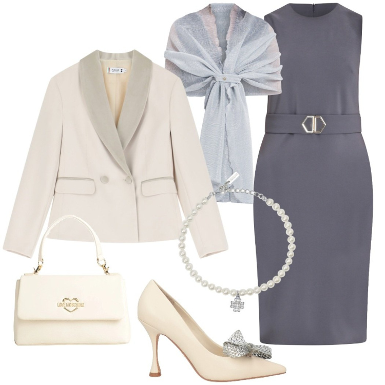 Outfit donna - Cerimonia elegante. Stile Glamour per Cerimonia. Abbinamento con décolleté, borse a mano, braccialetti con ciondoli, stole, vestiti a tubino, blazer.