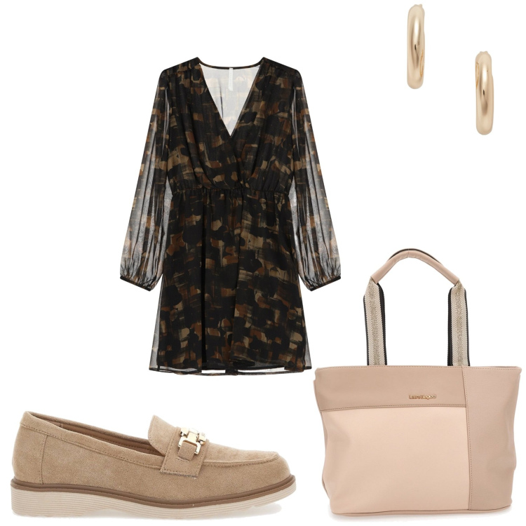 Outfit donna - Dalla mattina al pomeriggio. Stile Casual chic per Tutti i giorni. Abbinamento con vestiti corti, orecchini, mocassini, borse a spalla.