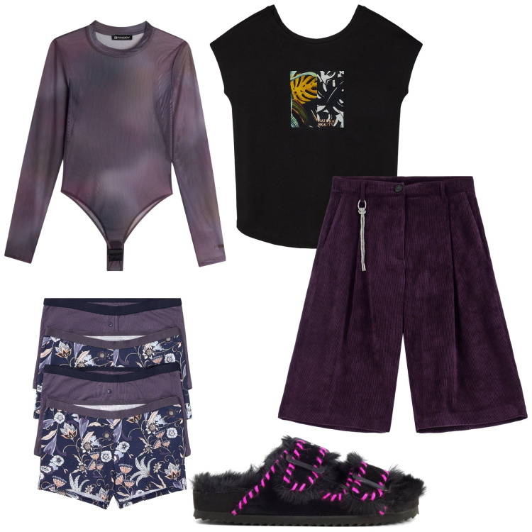 Outfit donna - Relax. Stile Basic per Tutti i giorni. Abbinamento con slip, bermuda, body, t-shirt, ciabatte.