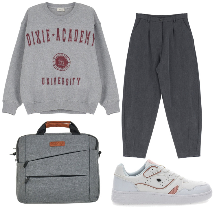 Outfit donna - Urban. Stile Basic per Ufficio. Abbinamento con pantaloni, felpe, sneakers, borse a mano.