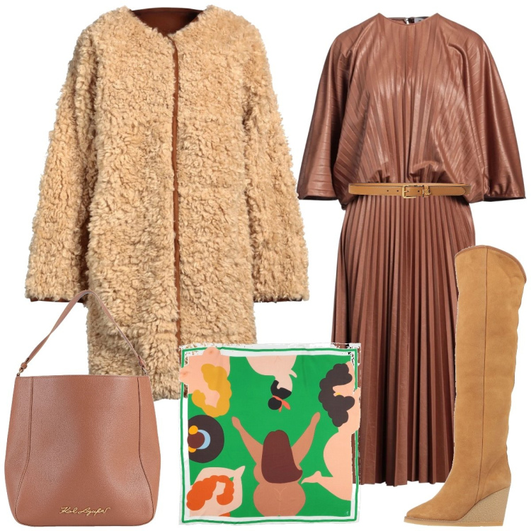 Outfit donna - Total look #2052010. Stile Casual chic per Tutti i giorni. Abbinamento con stivali sopra il ginocchio, vestiti midi/longuette, cappotti, borse a mano, sciarpe, cinture.