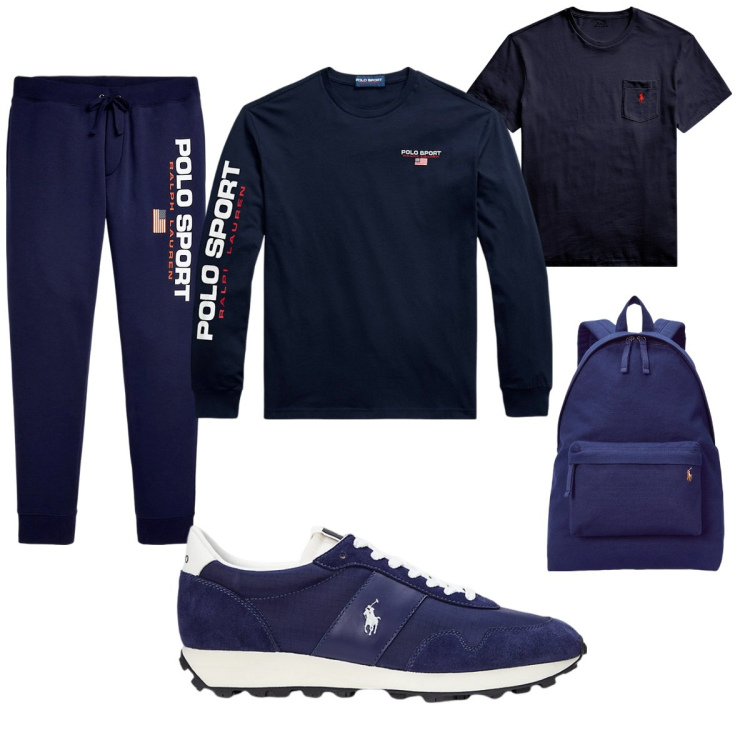 Outfit uomo - Total look #2052025. Stile Casual per Sport. Abbinamento con borse sportive, t-shirt, pantaloni, t-shirt, sneakers.