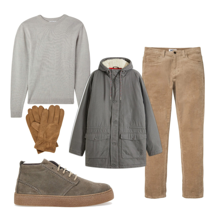 Outfit uomo - Perfect mix!. Stile Casual per Tutti i giorni. Abbinamento con pantaloni, parka, maglieria, scarpe stringate, guanti.